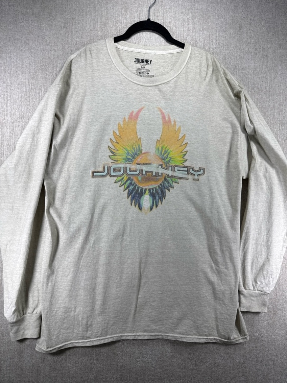 Journey Wing Logo Graphic Long Sleeve Oversized Tee Oatmeal Size Large
